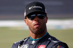 Bubba Wallace, driver of the #23 Columbia Sportswear Company Toyota, looks on during qualifying for the NASCAR Cup Series Coke Zero Sugar 400 at Daytona International Speedway on August 25, 2023 in Daytona Beach, Florida.