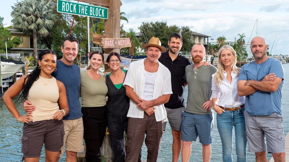 Page Turner, Mitch Glew, Leslie Davis, Lyndsay Lamb, Ty Pennington, Evan Thomas, Keith Bynum, Sarah Baeumler, and Bryan Baeumler of Rock the Block