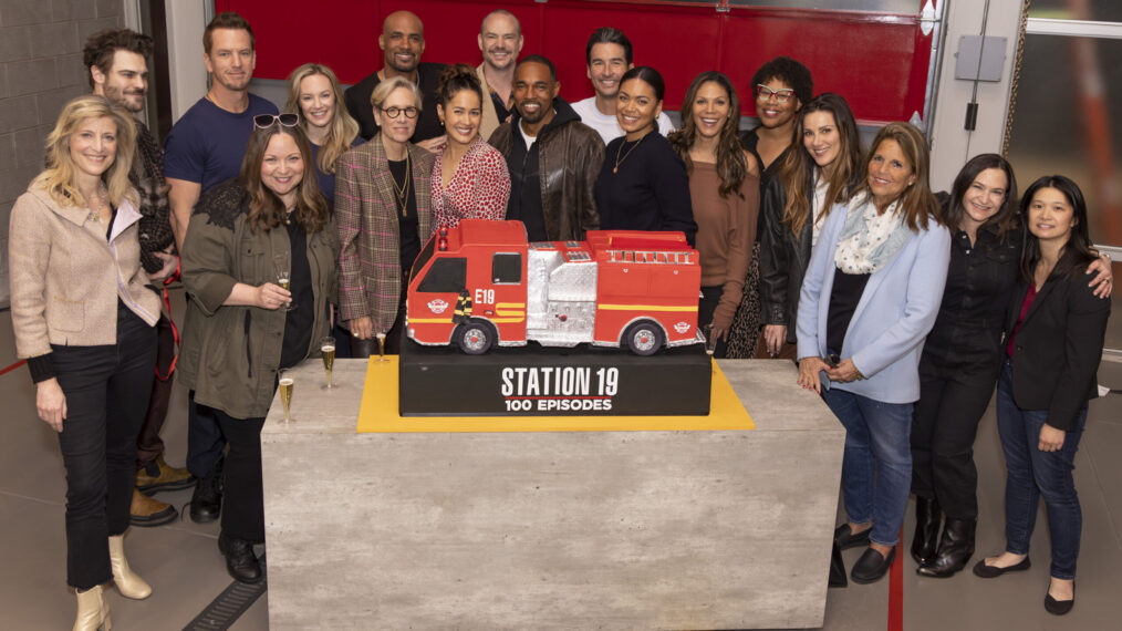 STATION 19 - The cast, crew and creative team behind ÒStation 19Ó gathered on set in Los Angeles to commemorate 100 episodes of the high-action drama with a cake-cutting celebration on Monday, Feb. 12, 2024. The new season premieres March 14 on ABC and streams next day on Hulu. (Disney/Frank Micelotta) STATION 19