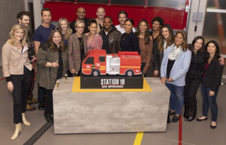 STATION 19 - The cast, crew and creative team behind ÒStation 19Ó gathered on set in Los Angeles to commemorate 100 episodes of the high-action drama with a cake-cutting celebration on Monday, Feb. 12, 2024. The new season premieres March 14 on ABC and streams next day on Hulu. (Disney/Frank Micelotta) STATION 19