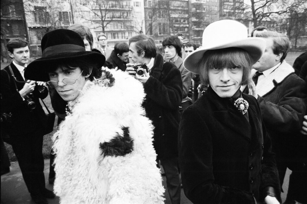 The Rolling Stones pictured in Green Park London for a press conference prior to their departure for America where they are to appear on the Ed Sullivan coast-to -coast show. Keith Richards and Brian Jones. 11th January 1967