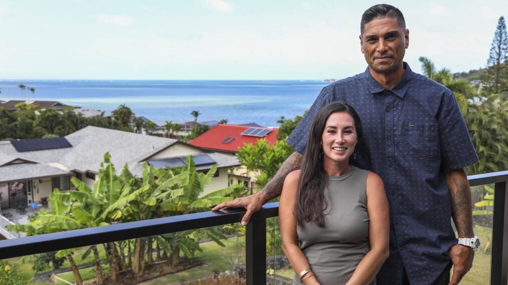 Tristyn and Kamohai Kalama on the new deck of the 'Bee House,' as seen on Renovation Aloha, Season 1