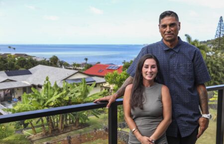 Tristyn and Kamohai Kalama on the new deck of the 'Bee House,' as seen on Renovation Aloha, Season 1