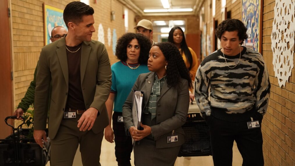 Josh Segarr, Kimia Behpoornia, Quinta Brunson, and Benjamin Norris in 'Abbott Elementary' Season 3 Premiere