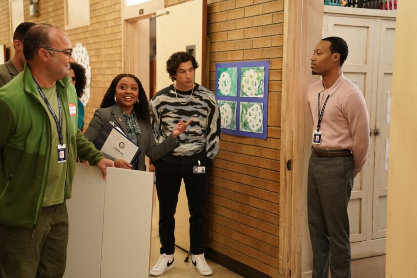 Quinta Brunson, Benjamin Norris y Tyler James Williams en la tercera temporada de 'Abbott Elementary' 