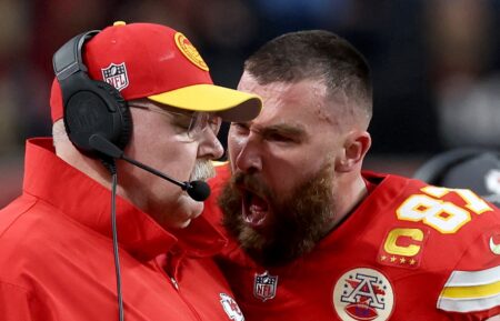 Andy Reid and Travis Kelce at Super Bowl