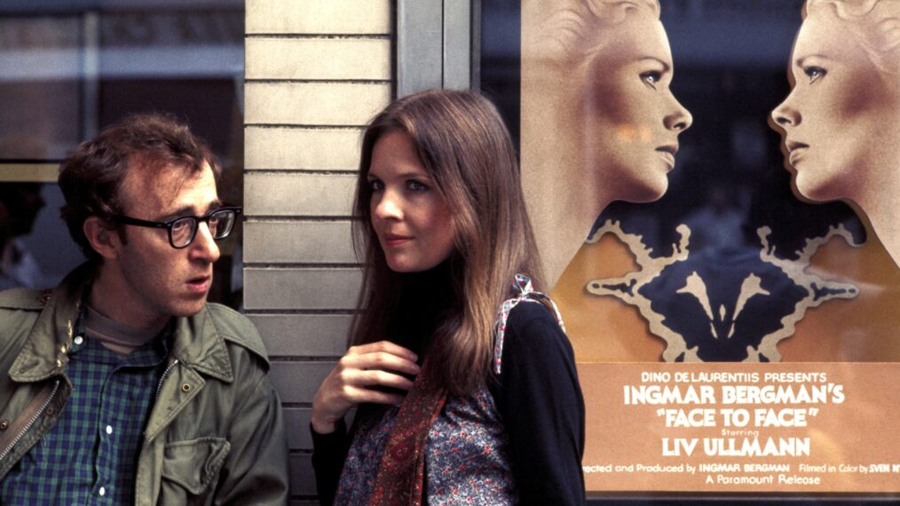 ANNIE HALL, Woody Allen, Diane Keaton, Liv Ullmann (on poster), 1977