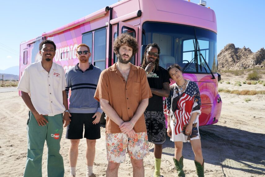Travis 'Taco' Bennett as Elz, Andrew Santino as Mike, Dave Burd as Dave, GaTa as "GaTa," and Christine Ko as Emma for 'Dave'