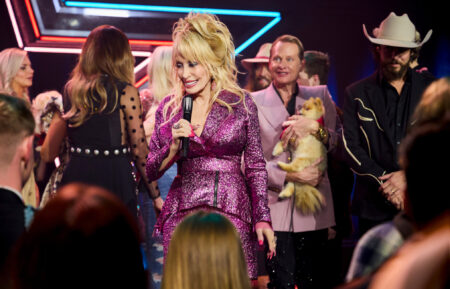 Dolly Parton, Carson Kressley, and Chris Janson in 'Dolly Parton's Pet Gala'