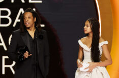 Honoree Jay-Z accepts the Dr. Dre Global Impact Award with Blue Ivy Carter onstage during the 66th GRAMMY Awards at Crypto.com Arena on February 04, 2024 in Los Angeles, California.
