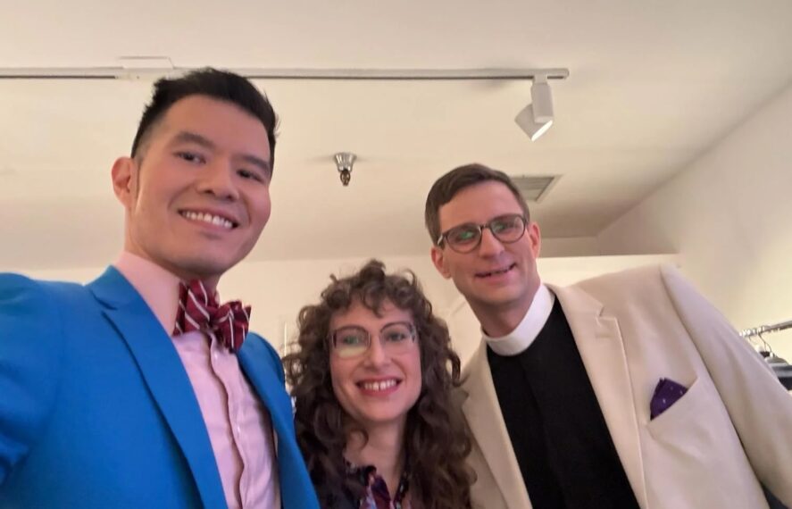 Yungshen, Hannah, and David backstage at Jeopardy!