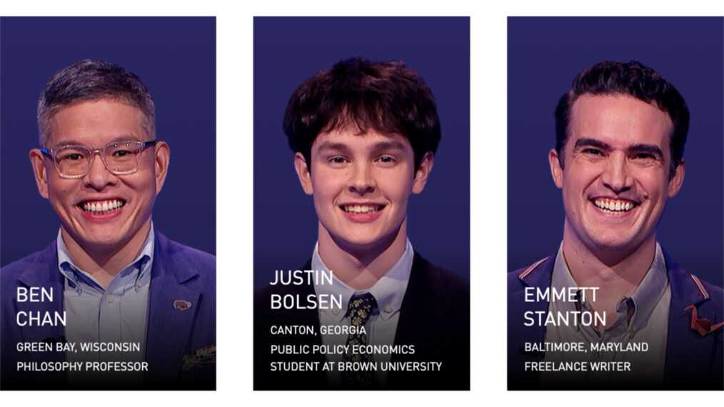 'Jeopardy!' Tournament of Champions players Ben Chan, Justin Bolsen & Emmett Stanton