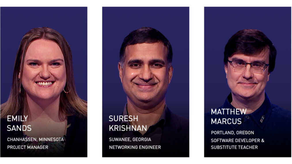 'Jeopardy!' Tournament of Champions players Emily Sands, Suresh Krishnan & Matthew Marcus