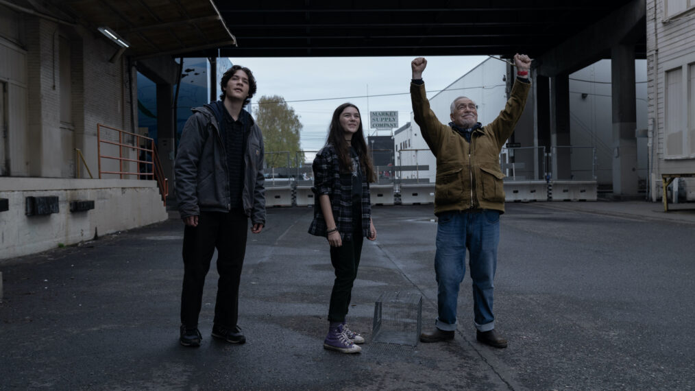 Simon Khan as Matt, Brooklynn Prince as Kaitlyn, and Brian Cox as Jaan in Little Wing