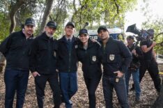 Sean Murray, Gary Cole, Brian Dietzen, Katrina Law, and Wilmer Valderrama shooting 'NCIS'