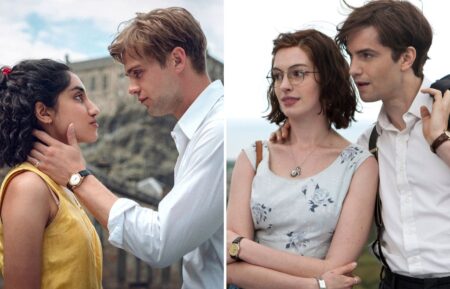 Ambika Mod and Leo Woodall in Netflix's 'One Day,' and Anne Hathaway and Jim Sturgess in the 2011 film 'One Day'