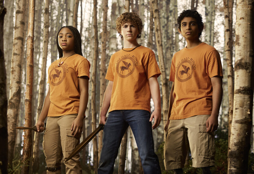 Leah Sava Jeffries, Walker Scobell, and Aryan Simhadri in 'Percy Jackson and the Olympians'