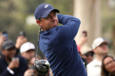 Rory McIlroy of Northern Ireland plays his shot from the ninth tee during the final round of The Genesis Invitational at Riviera Country Club on February 18, 2024 in Pacific Palisades, California.