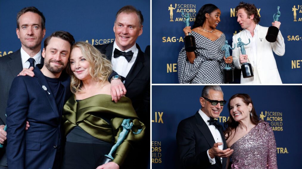 The stars of 'Succession,' 'The Bear,' and former costars and former real-life spouses Jeff Goldblum and Geena Davis behind the scenes at the 2024 SAG Awards