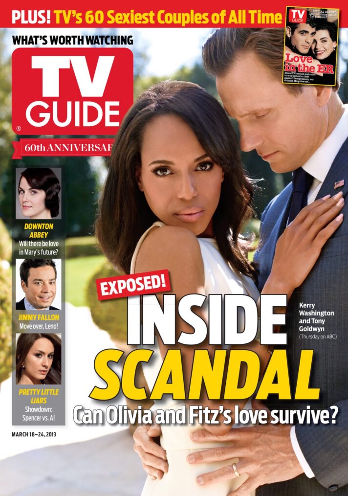 SCANDAL, Kerry Washington and Tony Goldwyn, TV GUIDE cover, March 18-24, 2013.