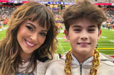 Alyssa Milano and son Milo Bugliari at the 2024 Super Bowl