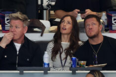 Gordon Ramsay, Minka Kelly, and Dan Reynolds at the 2024 Super Bowl