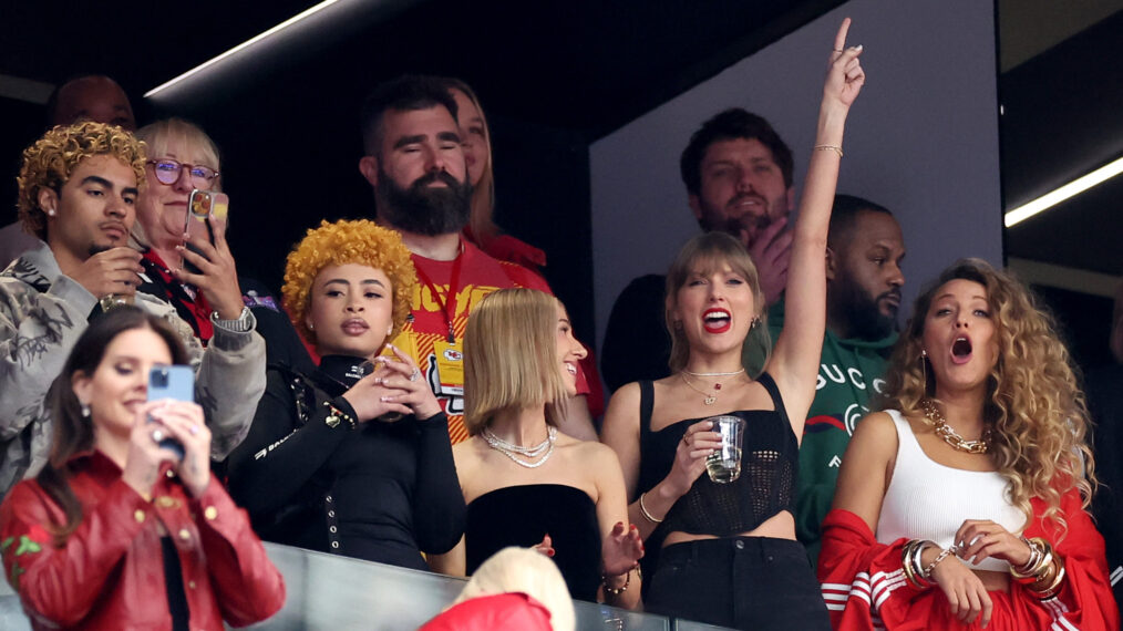 Ice Spice, Taylor Swift, and Blake Lively at the 2024 Super Bowl