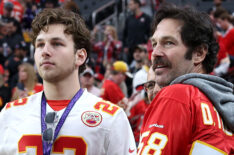 Jack Rudd and Paul Rudd at the 2024 Super Bowl