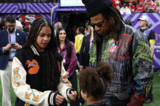 Jay-Z, Blue Ivy Carter, and Rumi Carter at the 2024 Super Bowl