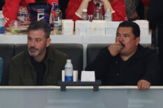 Jimmy Kimmel and Guillermo Rodriguez at the 2024 Super Bowl