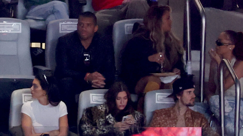 Russell Wilson, Ciara, Justin Bieber, Hailey Bieber, and Kendall Jenner at the 2024 Super Bowl