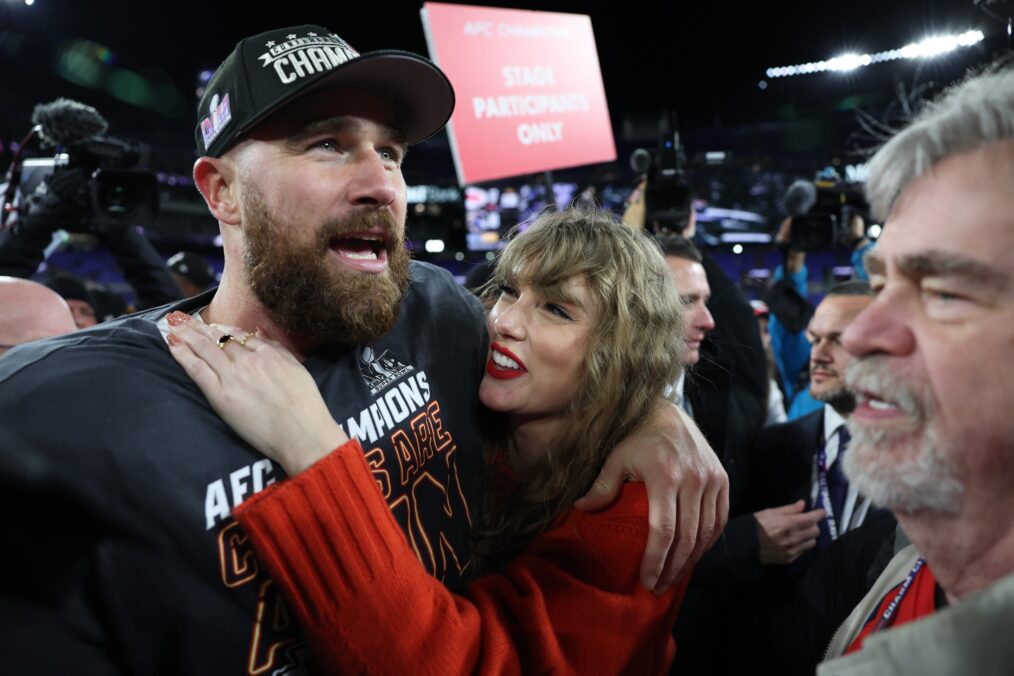 Travis Kelce and Taylor Swift at the AFC Championship Game