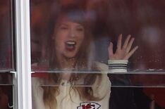 Taylor Swift watches the game between the Cincinnati Bengals and the Kansas City Chiefs during the first quarter at GEHA Field at Arrowhead Stadium