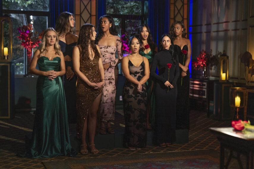 Daisy, Kelsey A., Katelyn, Rachel, Lea, Jenn, Maria, and Kelsey T. in 'The Bachelor' Season 28 Episode 6 rose ceremony