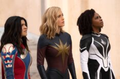 Iman Vellani as Ms. Marvel, Brie Larson as Captain Marvel, Teyonah Parris as Captain Monica Rambeau in 'The Marvels'
