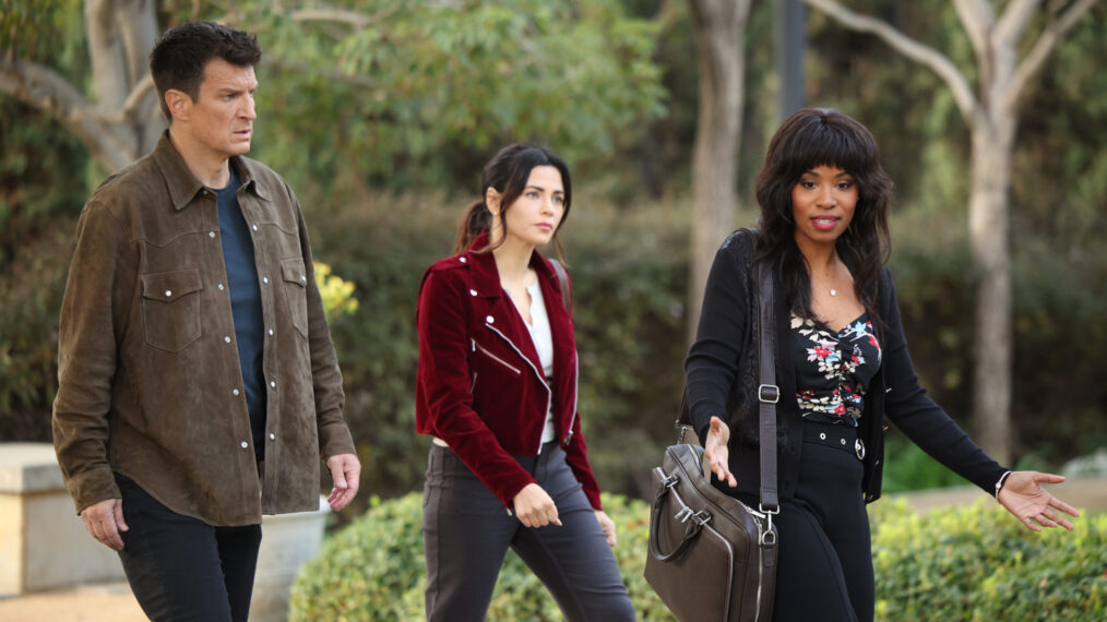 Nathan Fillion, Jenna Dewan, and Akilah Hughes in 'The Rookie' Season 6 Episode 2