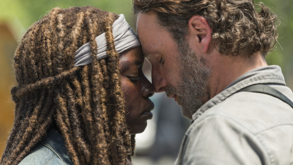 Andrew Lincoln as Rick Grimes, Danai Gurira as Michonne