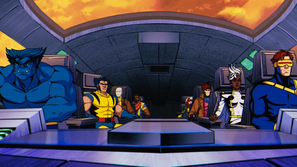 Beast (voiced by George Buza), Wolverine (voiced by Cal Dodd), Morph (voiced by JP Karliak), Bishop (voiced by Isaac Robinson-Smith), Rogue (voiced by Lenore Zann), Gambit (voiced by AJ LoCascio), Storm (voiced by Alison Sealy-Smith), and Cyclops (voiced by Ray Chase) in Marvel Animation's 'X-Men '97'
