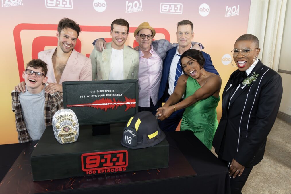 Gavin McHugh, Ryan Guzman, Oliver Stark, Tim Minear, Peter Krause, Angela Bassett, and Aisha Hinds — '9-1-1' Episode 100 Celebration