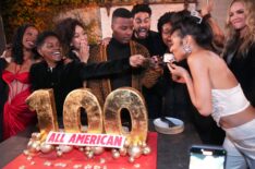 Bre-Z shares cake with Chelsea Tavares at “All American” 100th Episode and Season 6 Premiere Celebration