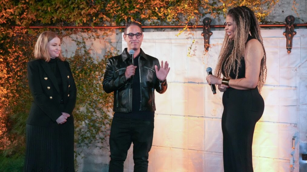 Sarah Schechter, Greg Berlanti, and Nkechi Okoro Carroll speak at 'All American' 100th Episode and Season 6 Premiere Celebration Hosted by Warner Bros.
