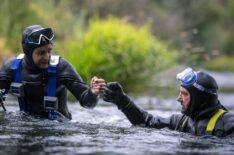 Dave Turin and Tony Brandt diving for gold with a hookah system in Oregon