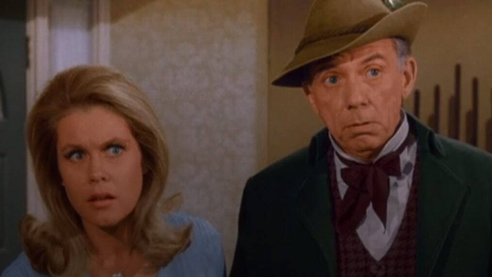 Samantha (Elizabeth Montgomery) with a leprechaun on 'Bewitched.'