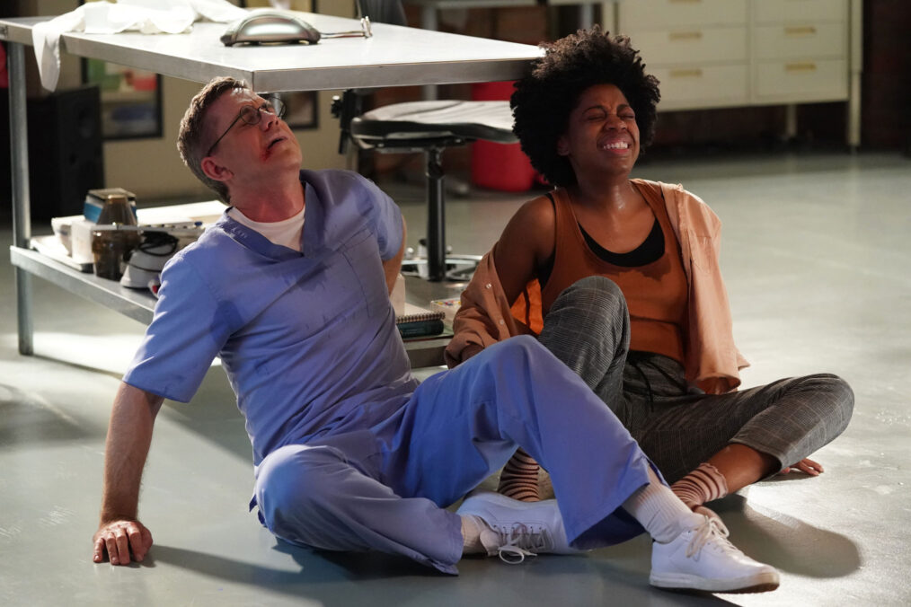 Brian Dietzen as Jimmy Palmer, and Diona Reasonover as Forensic Scientist Kasie Hines In NCIS