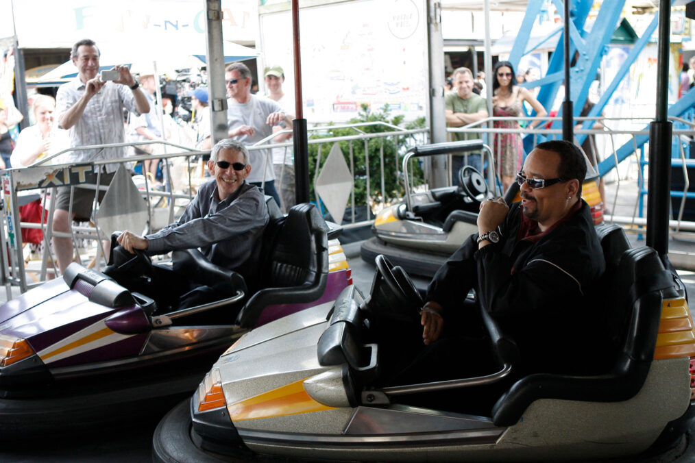 Richard Belzer and Ice-T in bumper cars in Law & Order: Special Victims Unit - 'Zebras' Episode
