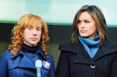 Kathy Griffin and Mariska Hargitay filming Law and Order SVU on location in New York City