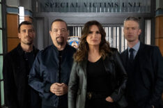 Law & Order: Special Victims Unit -- Season:25 -- Pictured: (l-r) Octavio Pisano as Det. Joe Velasco, Ice T as Sgt. Odafin 'Fin' Tutuola, Mariska Hargitay as Captain Olivia Benson, Peter Scanavino as A.D.A Dominick 'Sonny' Carisi Jr