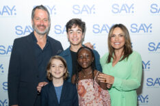 Peter Hermann and Mariska Hargitay pose with their children, August Miklos Friedrich Hermann, Andrew Nicolas Hargitay Hermann and Amaya Josephine Hermann at the 2023 Stuttering Association For The Young (SAY) Benefit Gala at The Edison Ballroom on May 22, 2023 in New York City.
