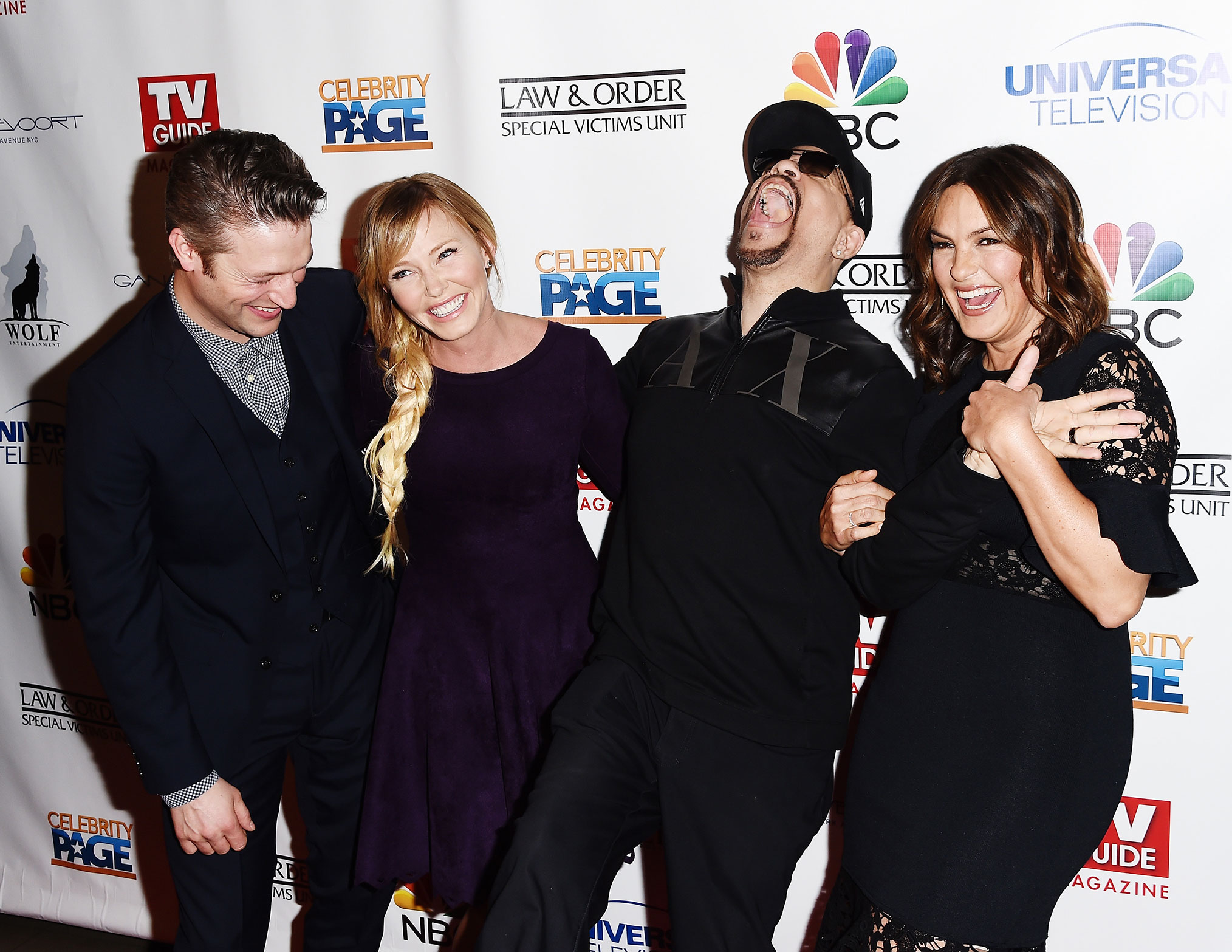 Actors Peter Scanavino, Kelli Giddish, Ice-T and Mariska Hargitay attend the TV Guide Celebrates Mariska Hargitay at Gansevoort Park Avenue on January 11, 2017 in New York City.