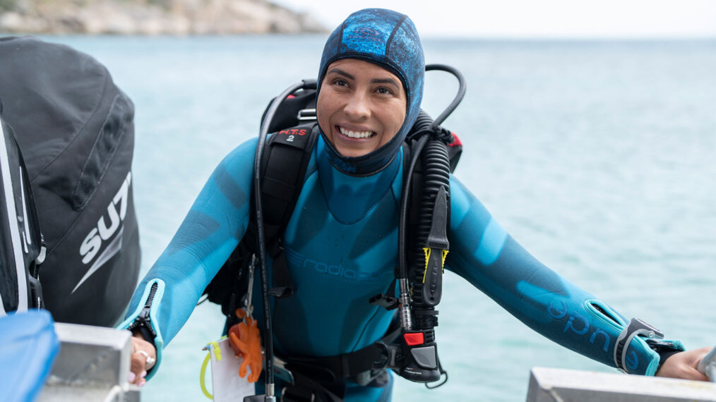 Alex Schnell prepares for a dive on the Great Barrier Reef